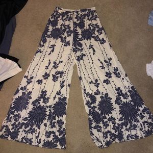 Blue and white floral palazzo pants free people